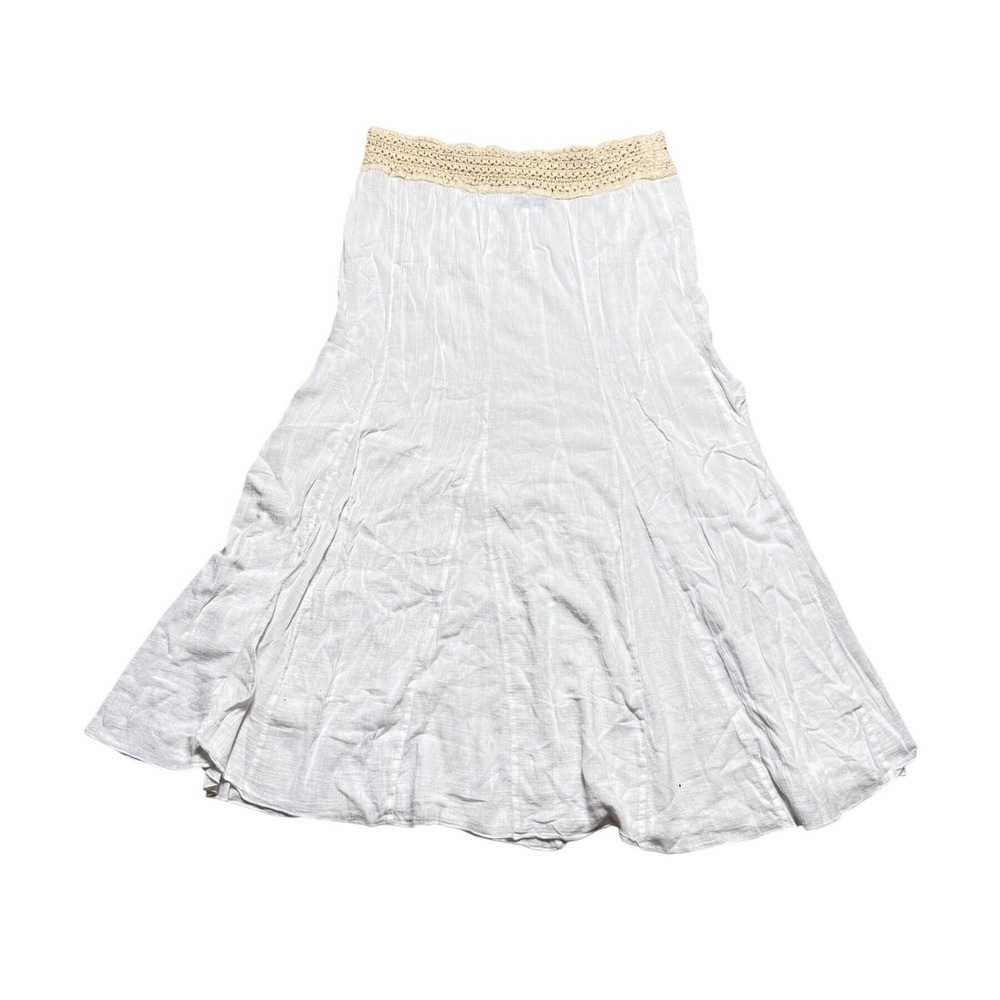 Venus White Cotton Crochet Waist Midi Skirt